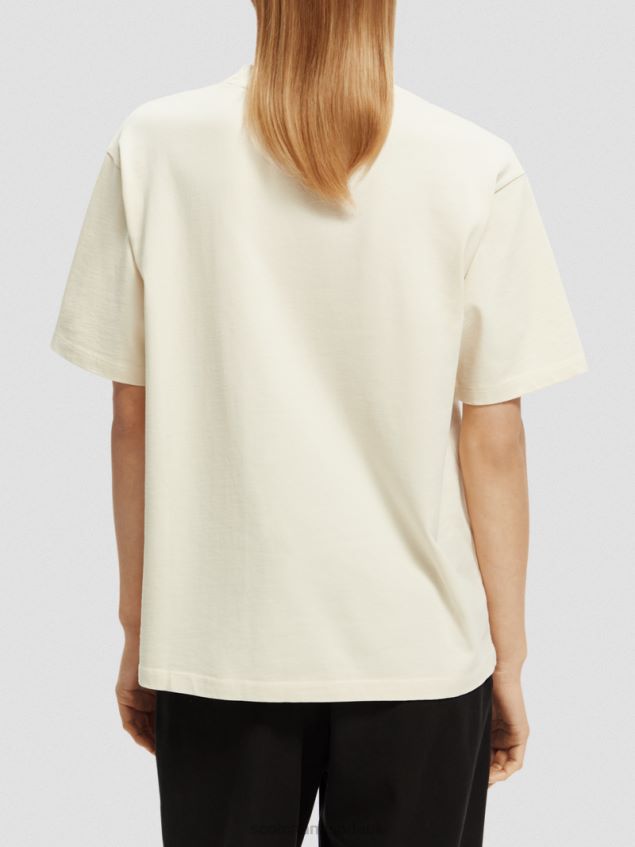 Scotch & Soda Women Loose Fit Graphic Organic T-Shirt LP48HB63 Clothing Vanilla White