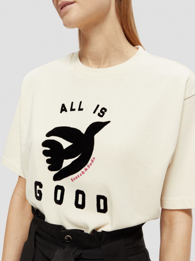 Scotch & Soda Women Loose Fit Graphic Organic T-Shirt LP48HB63 Clothing Vanilla White