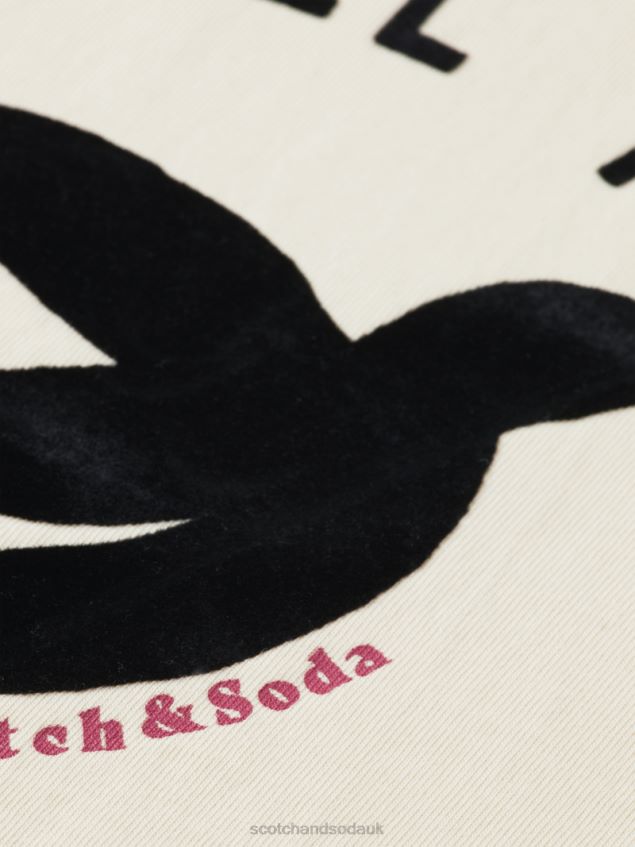 Scotch & Soda Women Loose Fit Graphic Organic T-Shirt LP48HB63 Clothing Vanilla White