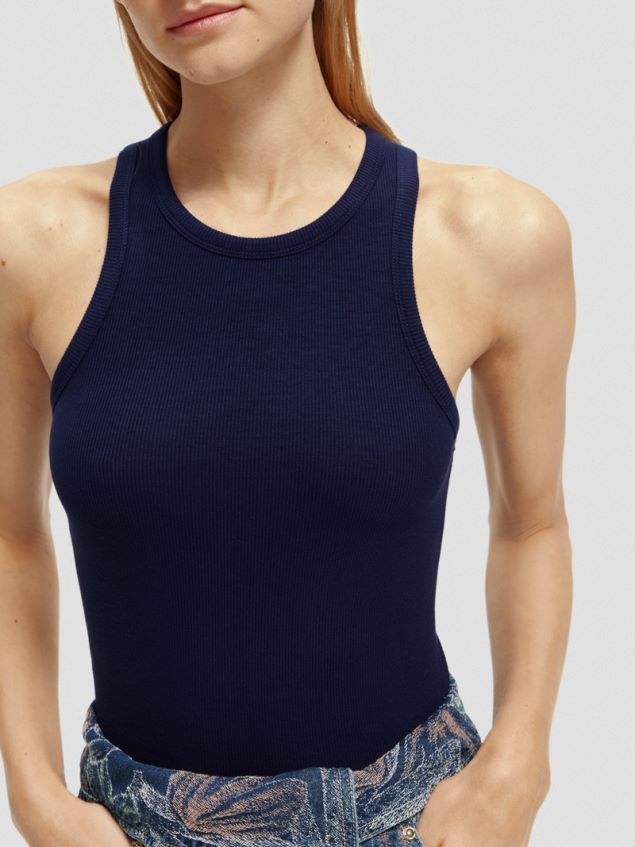 Scotch & Soda Women Organic Cotton Racerback Tank Top LP48HB83 Clothing Navy