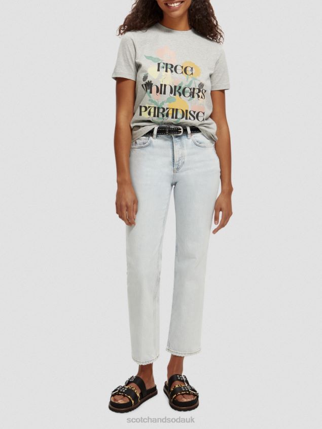 Scotch & Soda Women Relaxed Fit Artwork Organic Cotton T-Shirt LP48HB82 Clothing Grey Melange