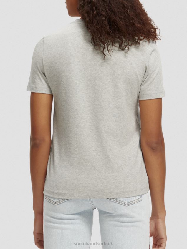 Scotch & Soda Women Relaxed Fit Artwork Organic Cotton T-Shirt LP48HB82 Clothing Grey Melange