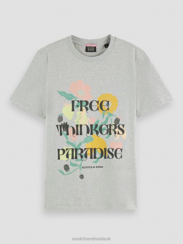 Scotch & Soda Women Relaxed Fit Artwork Organic Cotton T-Shirt LP48HB82 Clothing Grey Melange