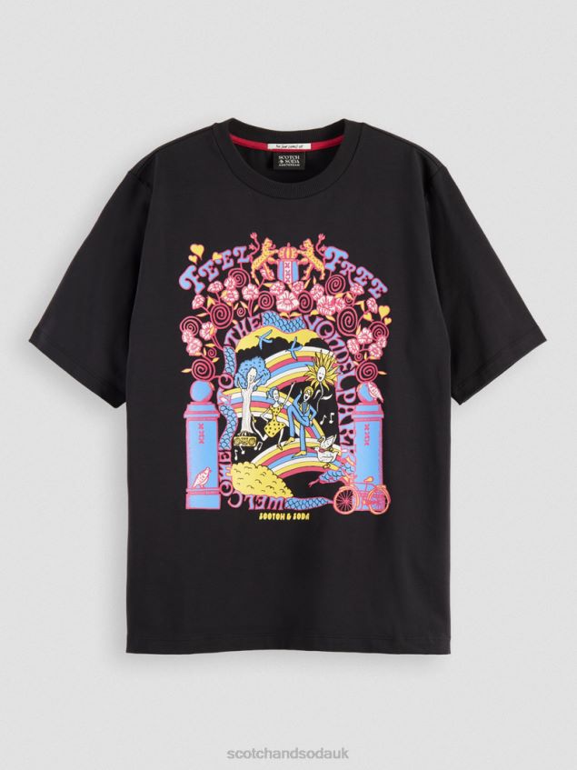 Scotch & Soda Women Relaxed Fit Artwork Organic Cotton T-Shirt LP48HB97 Clothing Black