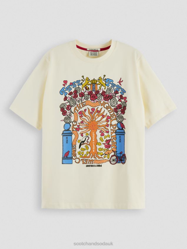 Scotch & Soda Women Relaxed Fit Artwork Organic Cotton T-Shirt LP48HB98 Clothing White