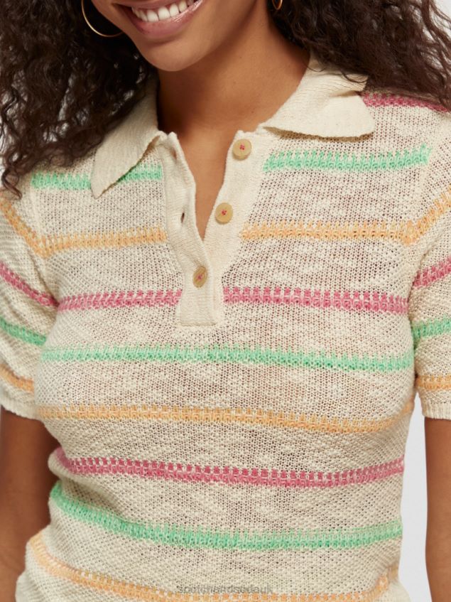 Scotch & Soda Women Striped Knitted Sweater LP48HB108 Clothing Vanilla White